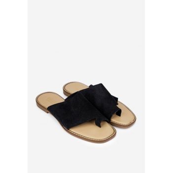 Sandale stil papuc dama din piele intoarsa neagra