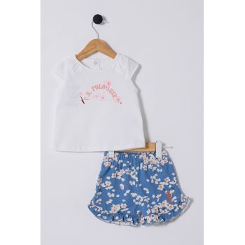 Set de top din bumbac cu logo si pantaloni scurti