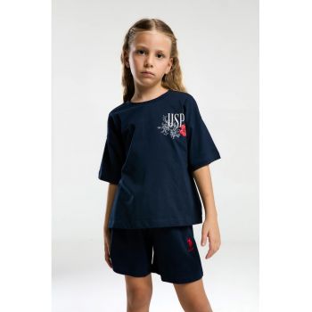 Set de tricou cu imprimeu logo si pantaloni scurti