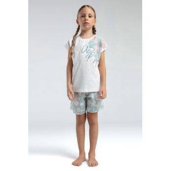 Set de tricou din bumbac cu imprimeu si pantaloni