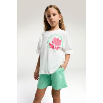 Set de tricou lejer cu design floral si pantaloni scurti - 2 Piese