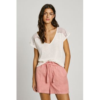 Tricou de bumbac cu insertii crosetate