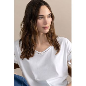 Tricou de bumbac organic cu decolteu in V