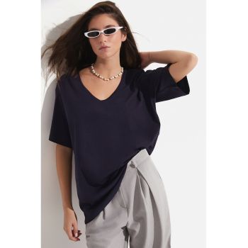 Tricou din bumbac cu decolteu in V