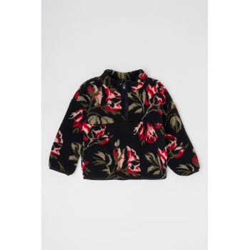 Bluza de trening cu model floral si fenta cu fermoar