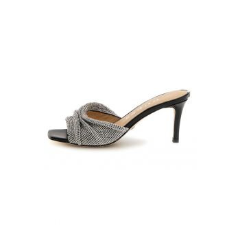 Pantofi cu toc de piele cu garnituri cu strasuri