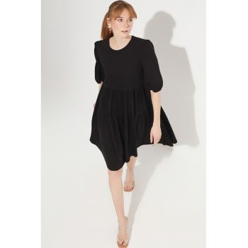 Rochie evazata din bumbac cu maneci bufante