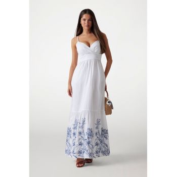Rochie maxi cu model floral si decolteu sweetheart