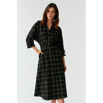 Rochie midi evazata cu model in carouri Samotali
