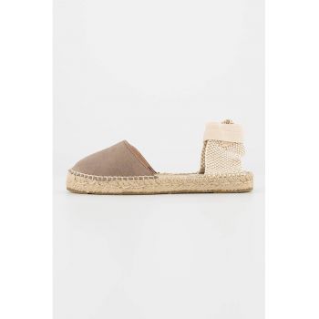 Sandale-espadrile de piele intoarsa cu aplicatii de iuta impletita