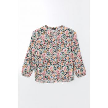 Bluza cu model floral si snururi laterale