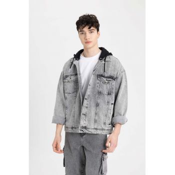 Jacheta supradimensionata de denim cu gluga de firma originala