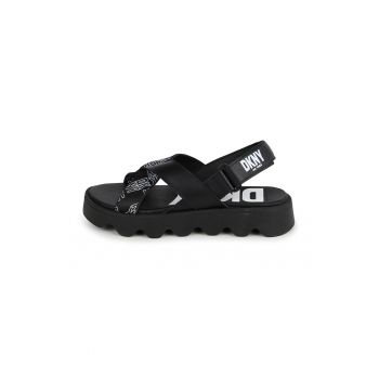Sandale din piele cu inchidere cu velcro si logo