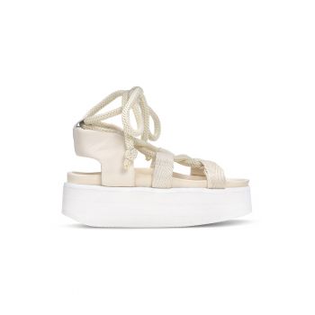 Sandale wedge cu insertii de piele