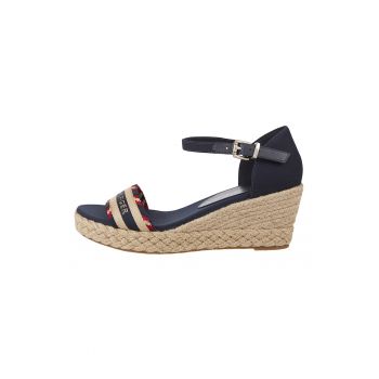 Sandale wedge de material textil cu logo