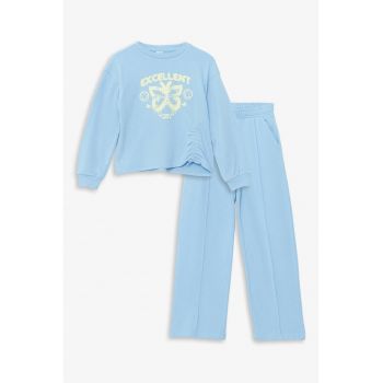 Set de bluza si pantaloni din amestec de bumbac cu imprimeu grafic