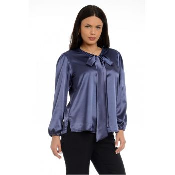 888144261-Bluza Dama cu Funda Ampla - Satin Gri