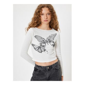 Bluza crop cu imprimeu cu fluturi