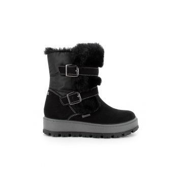 Cizme mid-calf de piele intoarsa cu garnituri de blana sintetica