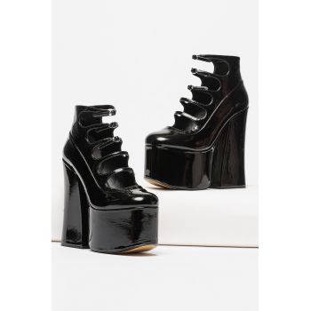 Pantofi de piele lacuita cu barete multiple