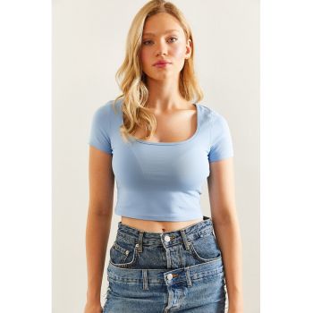 Tricou crop cu decolteu rotund
