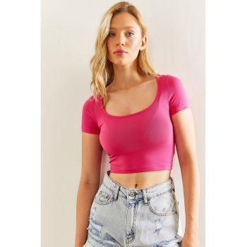 Tricou crop cu decolteu rotund
