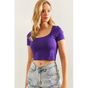 Tricou crop cu decolteu rotund