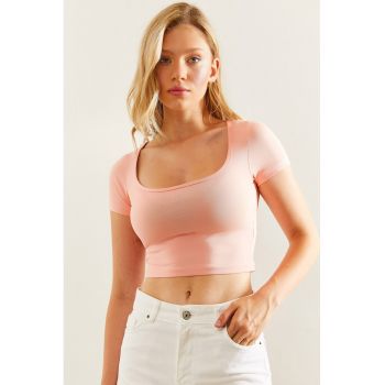 Tricou crop cu decolteu rotund
