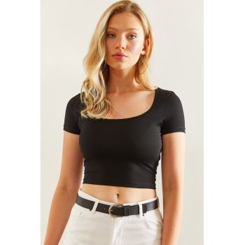 Tricou crop cu decolteu rotund