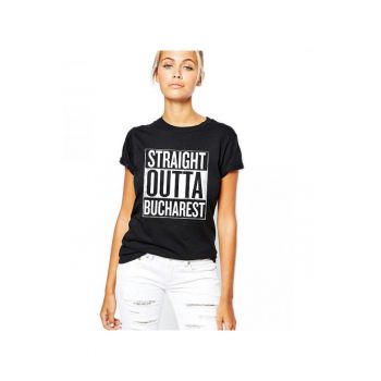 Tricou dama negru - Straight Outta Bucuresti ieftin