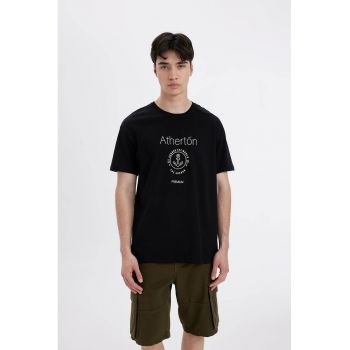 Tricou de bumbac cu decolteu la baza gatului
