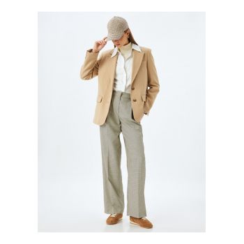 Pantaloni cu croiala ampla si model houndstooth