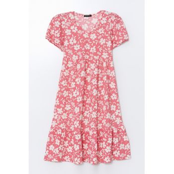 Rochie cu decolteu in V si model floral