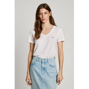 Tricou din bumbac cu decolteu in V