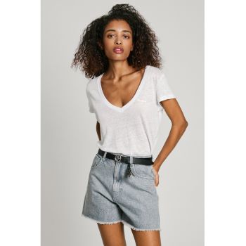 Tricou din bumbac si in cu decolteu in V