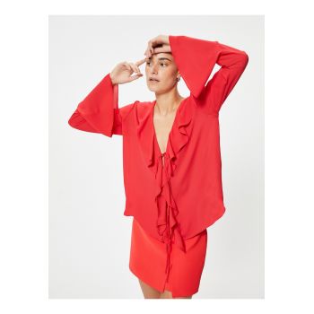 Bluza vaporoasa cu volane - Rosu