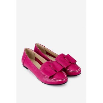 Mocasini fuchsia din piele texturata cu funda