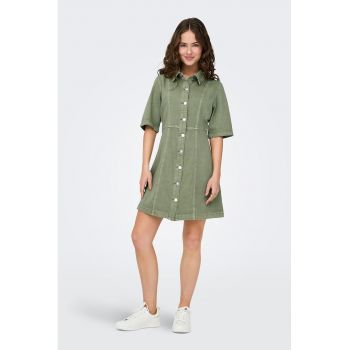 Rochie din denim cu croiala in A si maneci medii