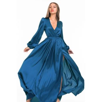 Rochie maxi evazata cu slit
