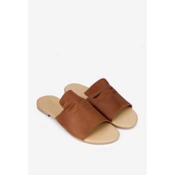 Sandale stil papuc dama maro din piele naturala