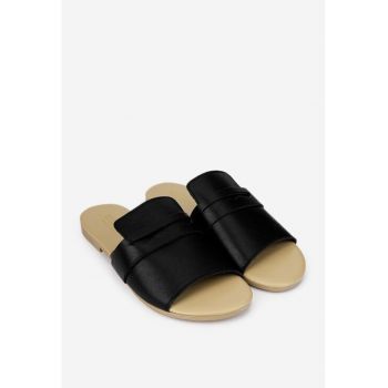 Sandale stil papuc dama negre din piele naturala