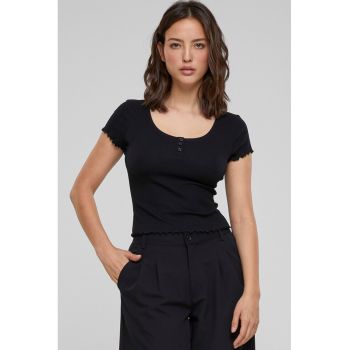 Tricou crop cambrat cu terminatii valurite