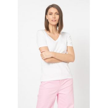 Tricou de bumbac cu decolteu in V