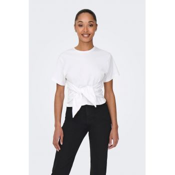 Tricou de bumbac cu decolteu la baza gatului