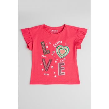 Tricou de bumbac cu imprimeu logo metalizat