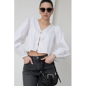 Bluza crop lejera cu maneci bufante