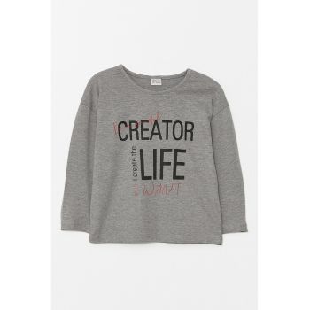 Bluza cu imprimeu text si maneci cazute
