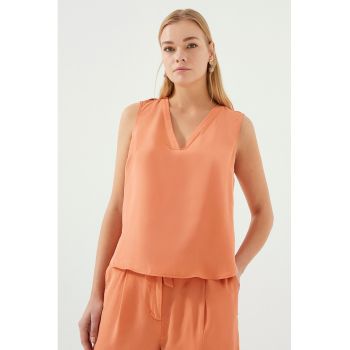Bluza din lyocell fara maneci - cu decolteu in V