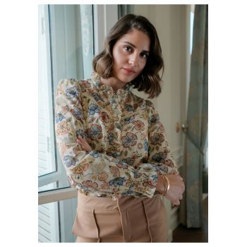 Camasa dama bej cu imprimeu floral ASD93299 M9 17147