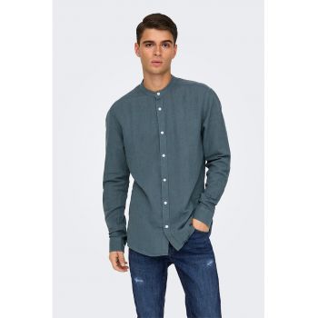 Camasa slim fit din amestec de in cu guler Mao